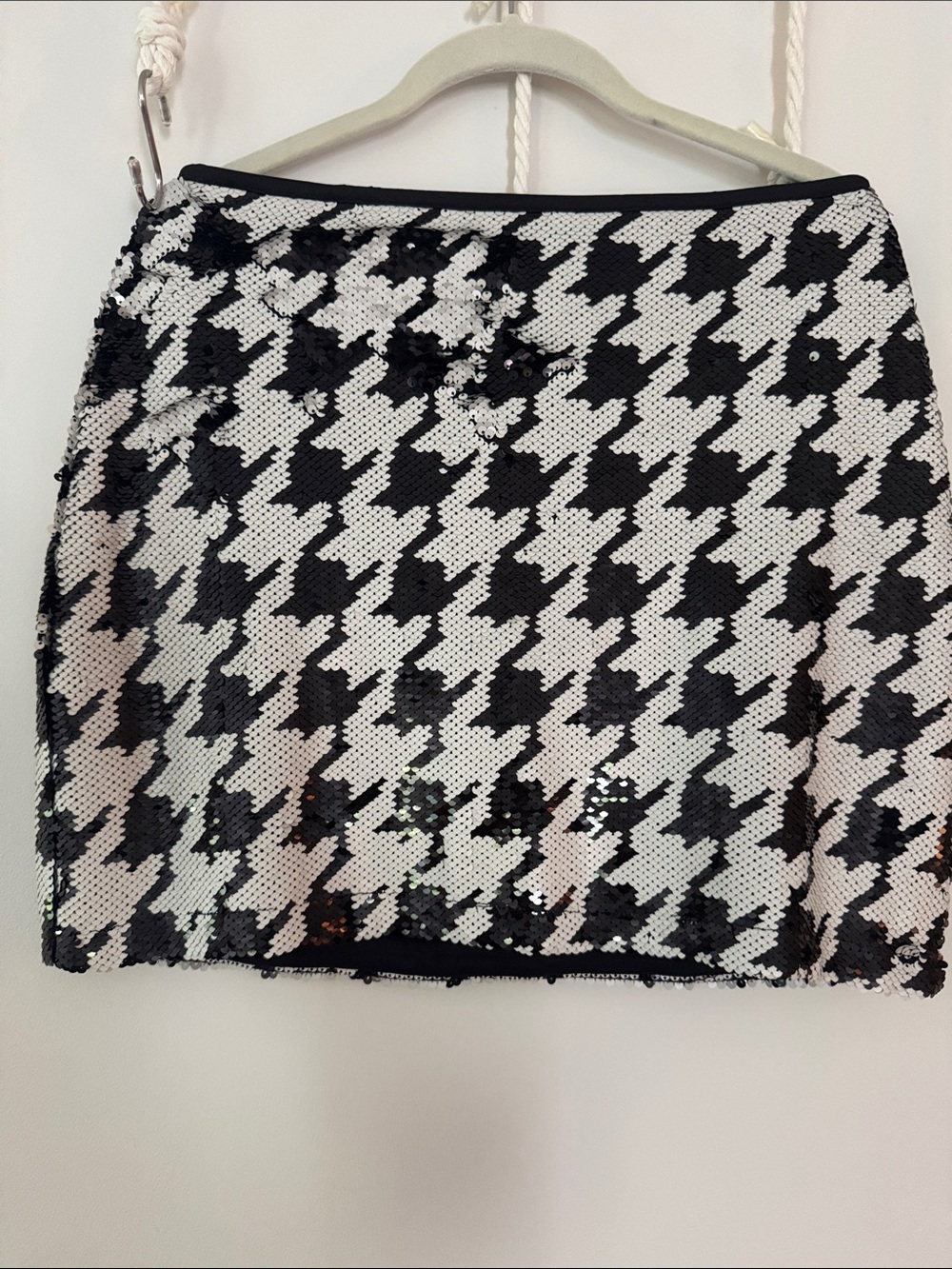 Sequin Houndstooth Mini Skirt - Black & White
